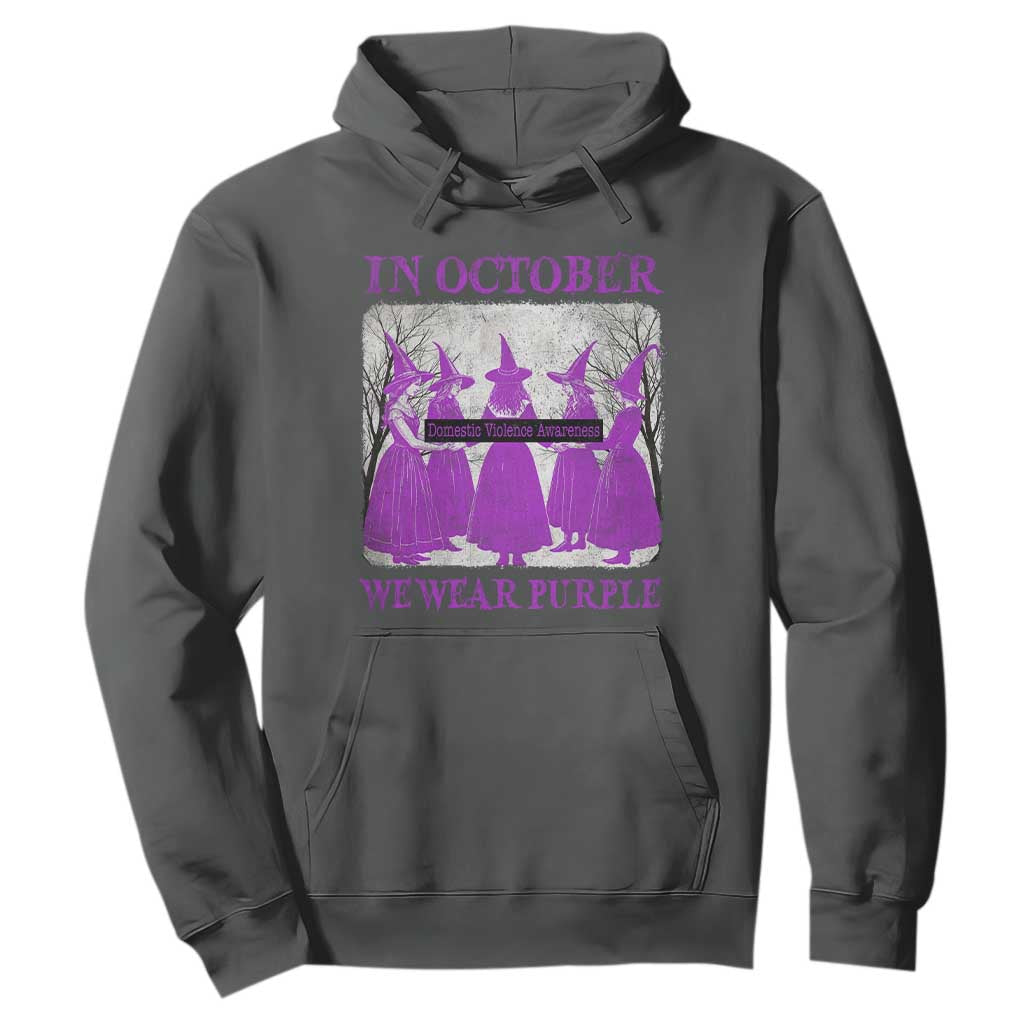 Retro In October We Wear Purple Witch Domestic Violence Support Hoodie