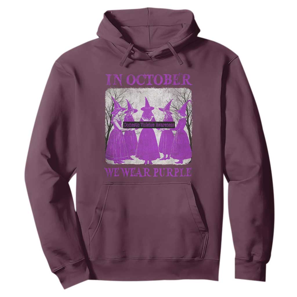 Retro In October We Wear Purple Witch Domestic Violence Support Hoodie