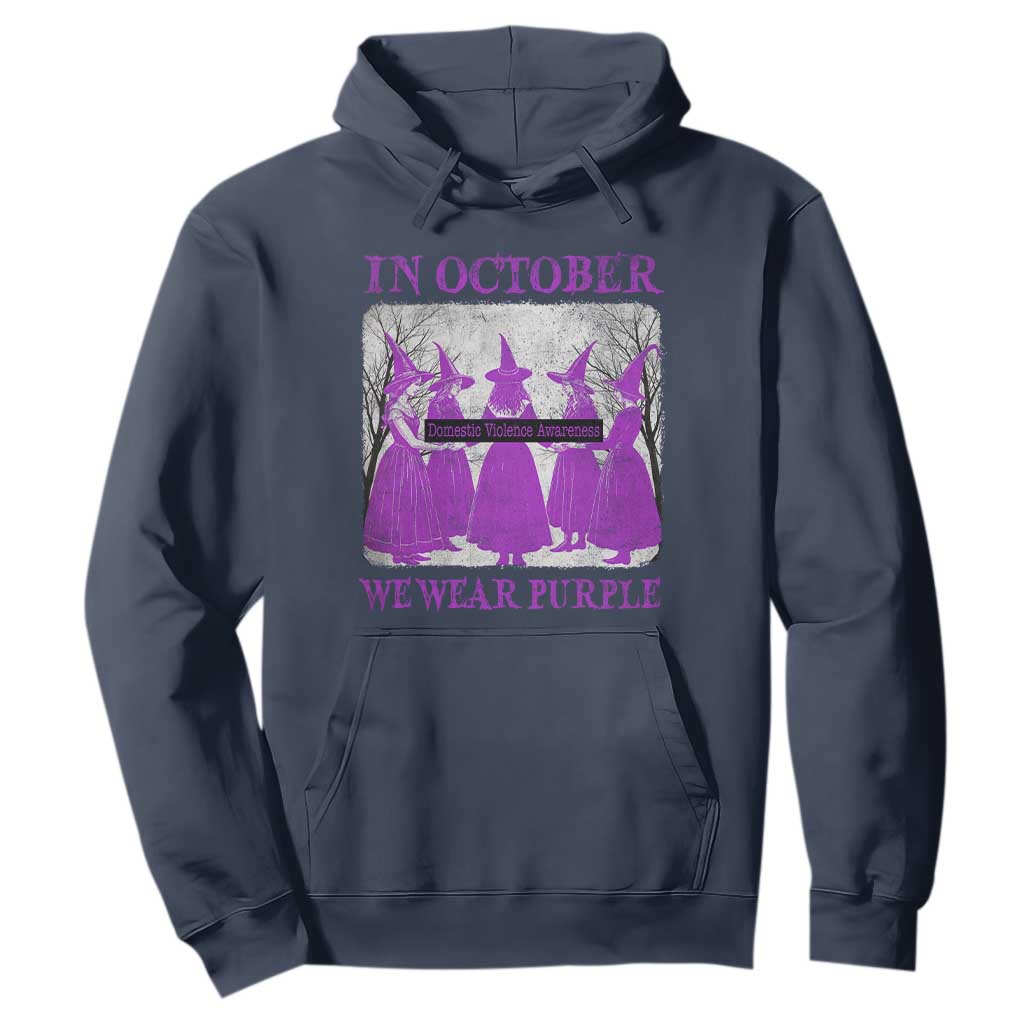 Retro In October We Wear Purple Witch Domestic Violence Support Hoodie