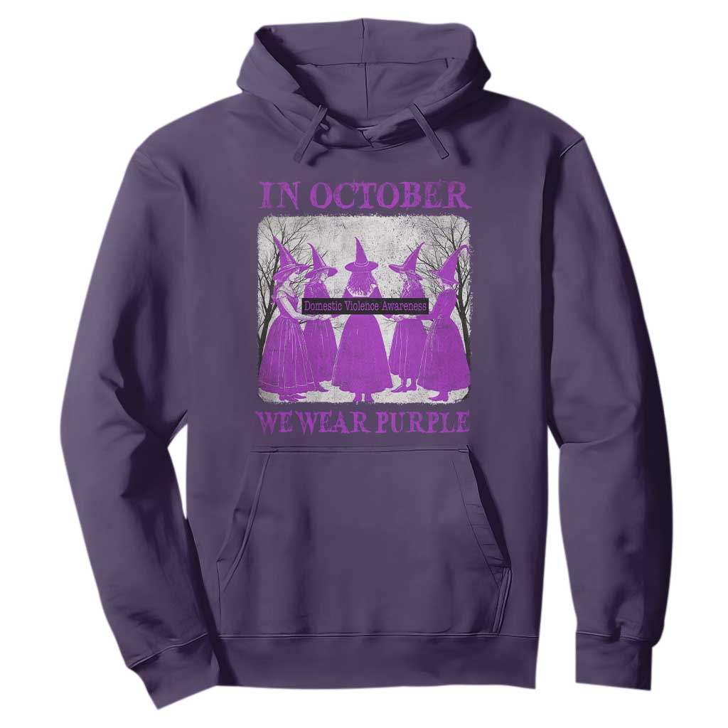 Retro In October We Wear Purple Witch Domestic Violence Support Hoodie
