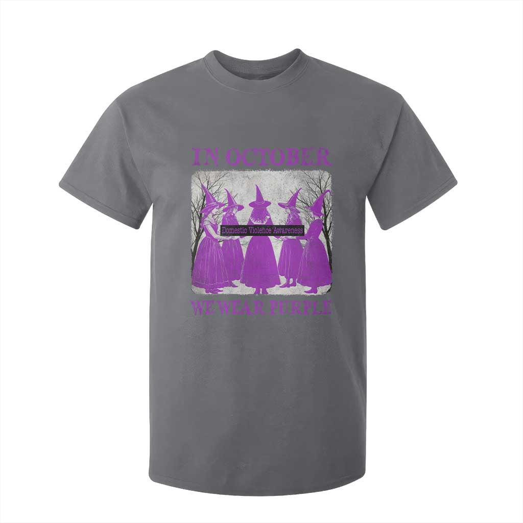 Retro In October We Wear Purple Witch Domestic Violence Support T Shirt For Kid