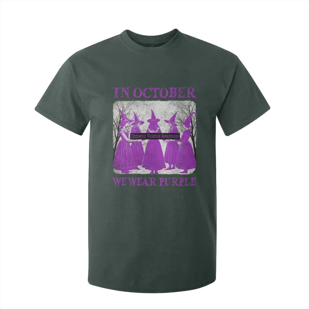 Retro In October We Wear Purple Witch Domestic Violence Support T Shirt For Kid