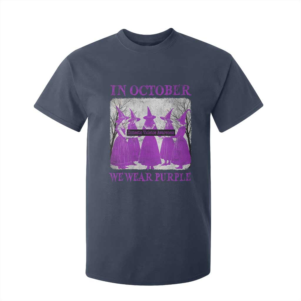 Retro In October We Wear Purple Witch Domestic Violence Support T Shirt For Kid