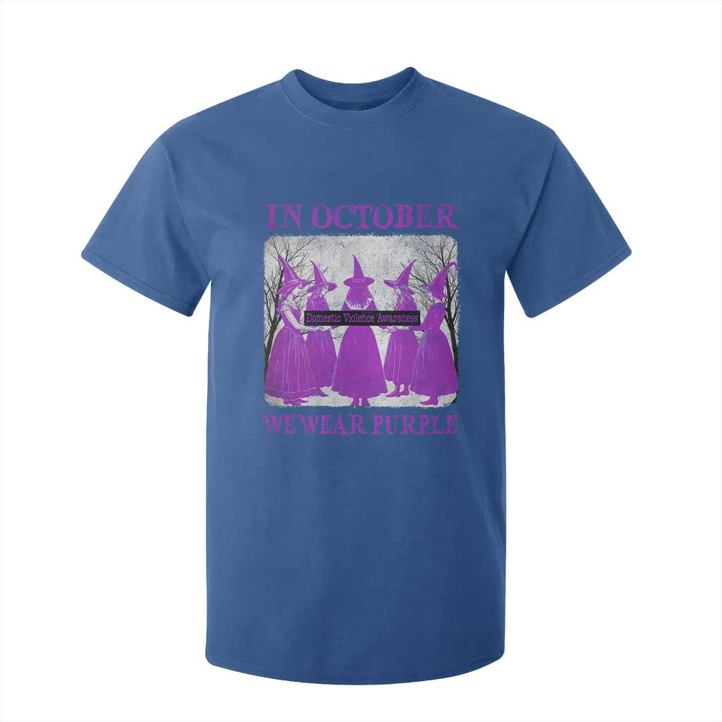 Retro In October We Wear Purple Witch Domestic Violence Support T Shirt For Kid