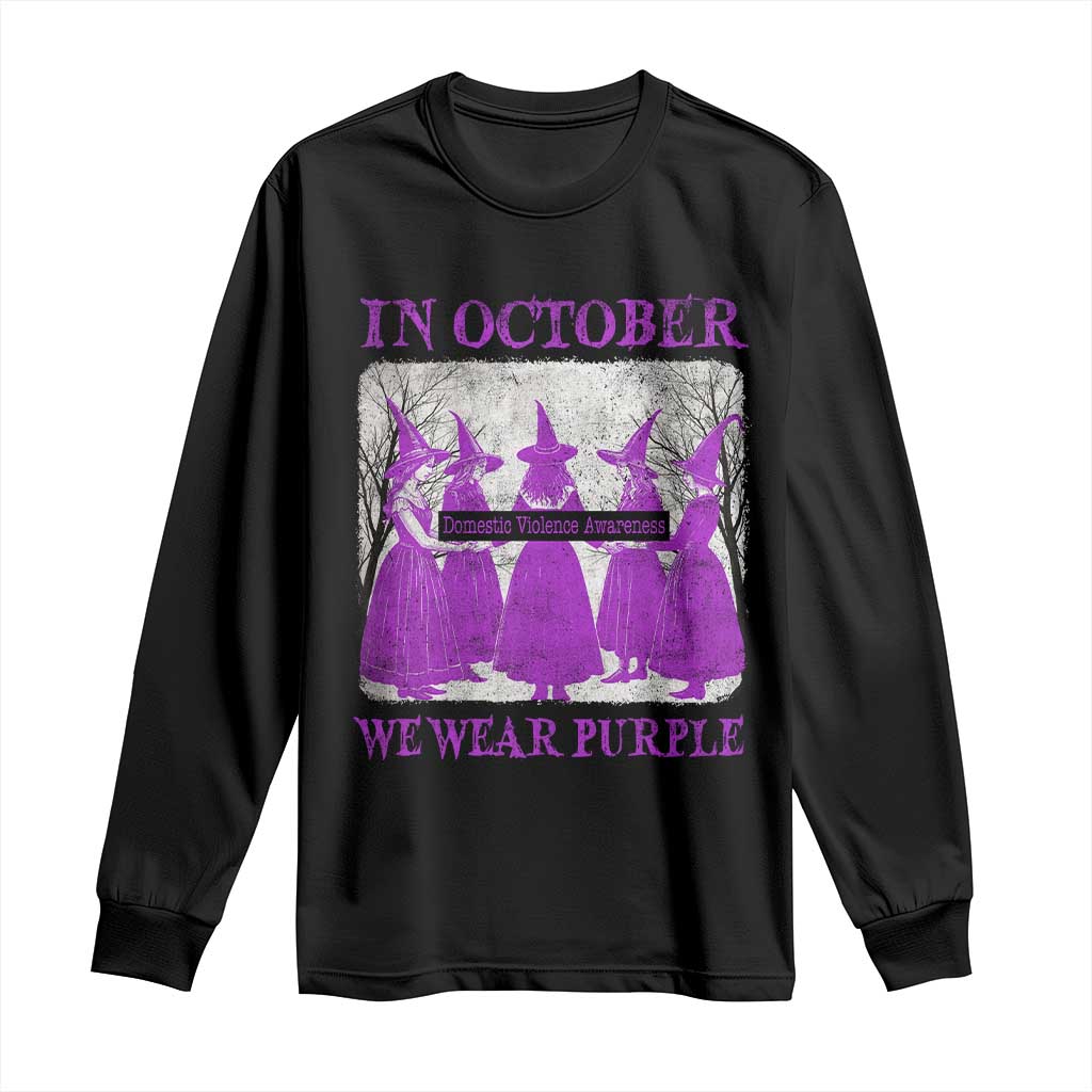 Retro In October We Wear Purple Witch Domestic Violence Support Long Sleeve Shirt