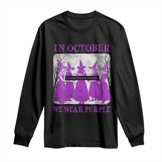 Retro In October We Wear Purple Witch Domestic Violence Support Long Sleeve Shirt
