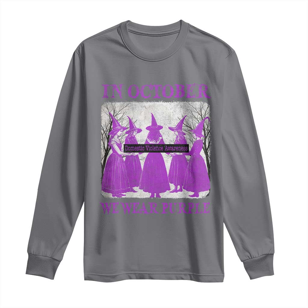 Retro In October We Wear Purple Witch Domestic Violence Support Long Sleeve Shirt