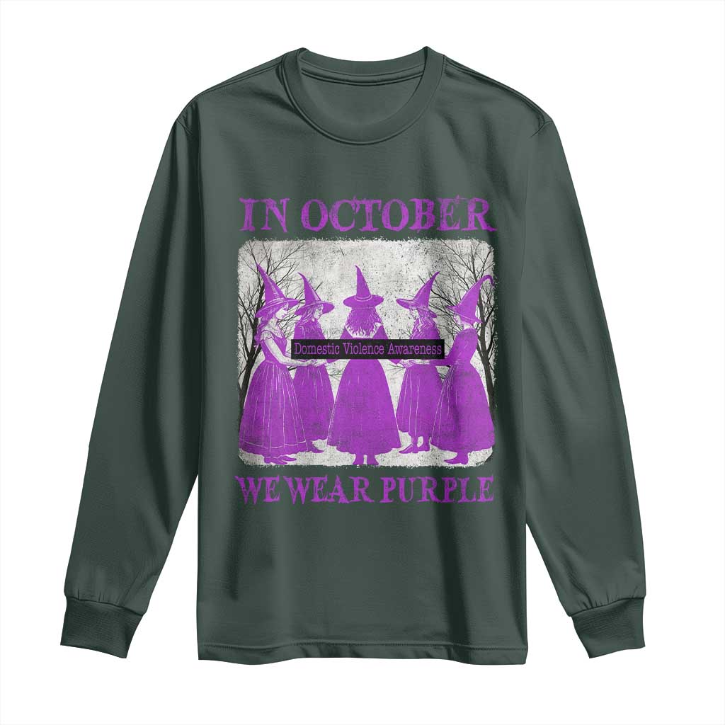 Retro In October We Wear Purple Witch Domestic Violence Support Long Sleeve Shirt