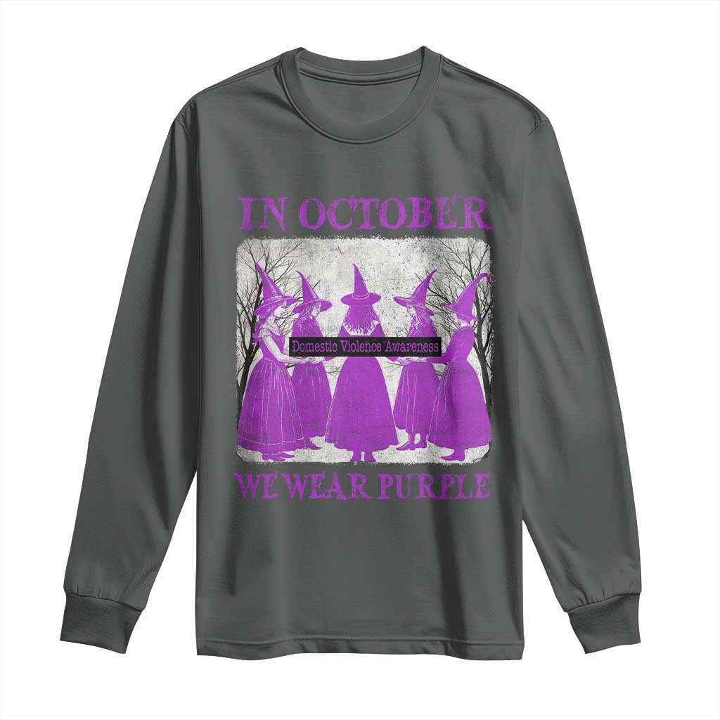 Retro In October We Wear Purple Witch Domestic Violence Support Long Sleeve Shirt