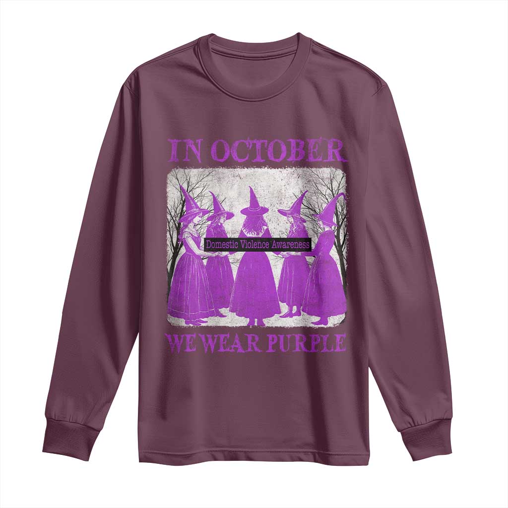Retro In October We Wear Purple Witch Domestic Violence Support Long Sleeve Shirt