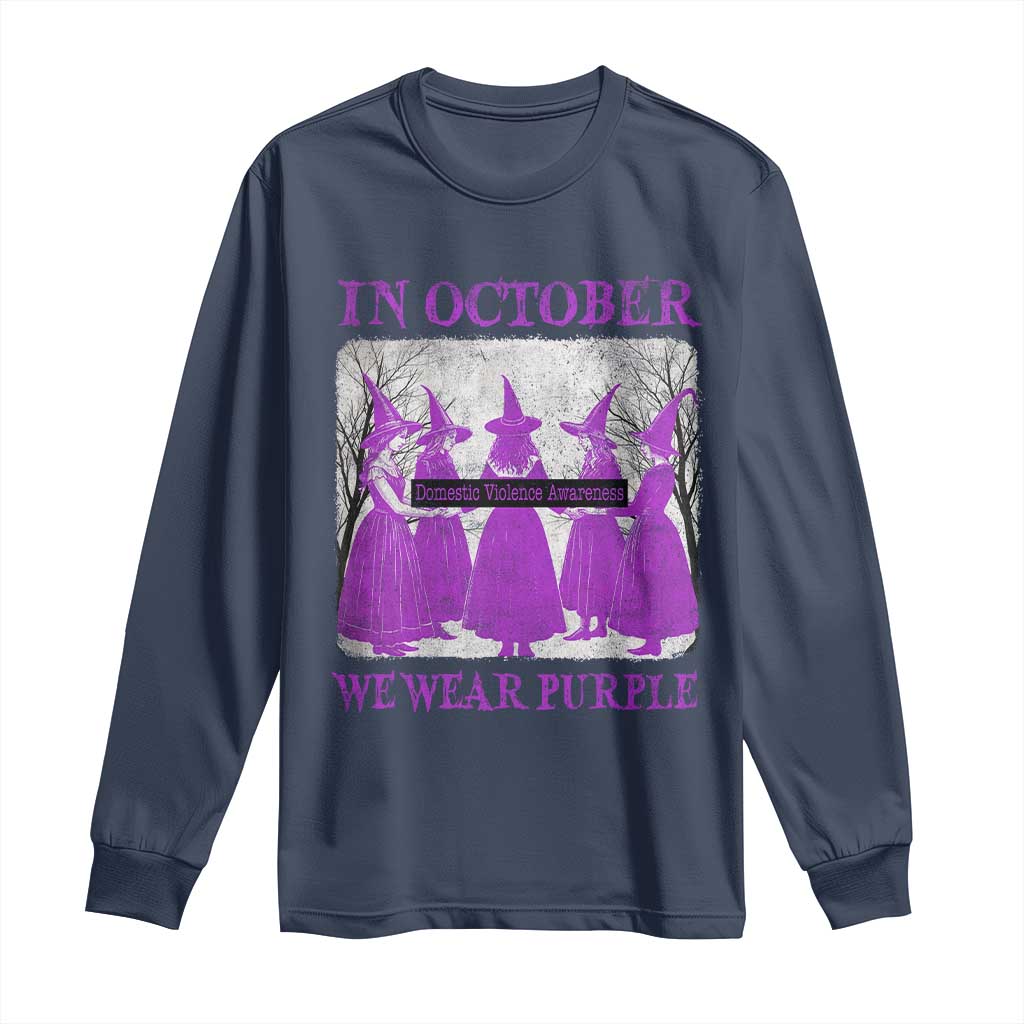 Retro In October We Wear Purple Witch Domestic Violence Support Long Sleeve Shirt