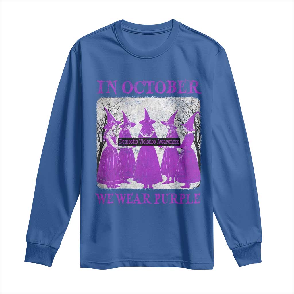 Retro In October We Wear Purple Witch Domestic Violence Support Long Sleeve Shirt