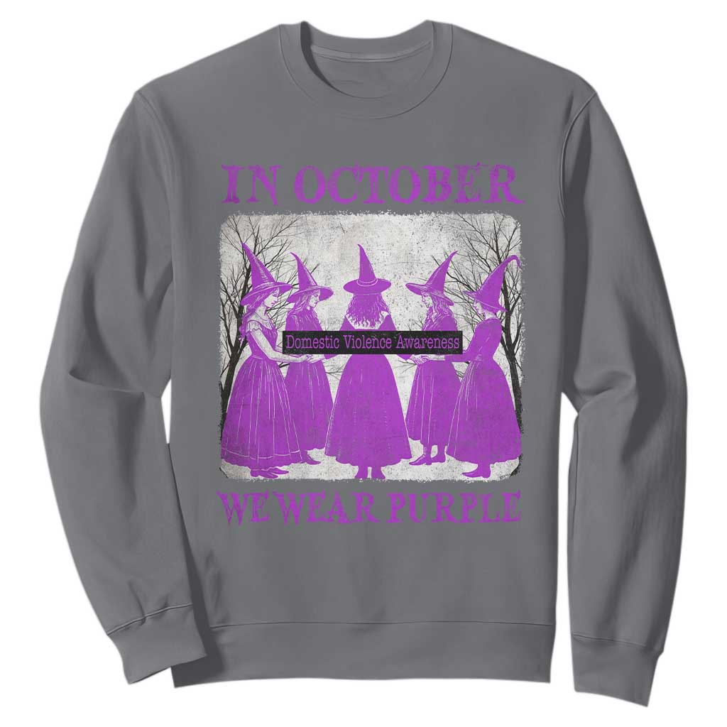 Retro In October We Wear Purple Witch Domestic Violence Support Sweatshirt