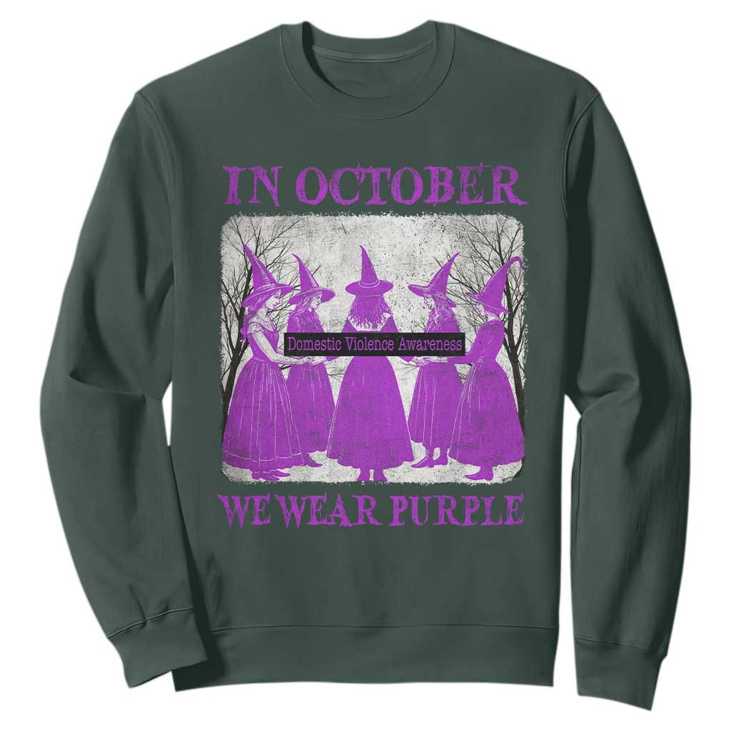 Retro In October We Wear Purple Witch Domestic Violence Support Sweatshirt