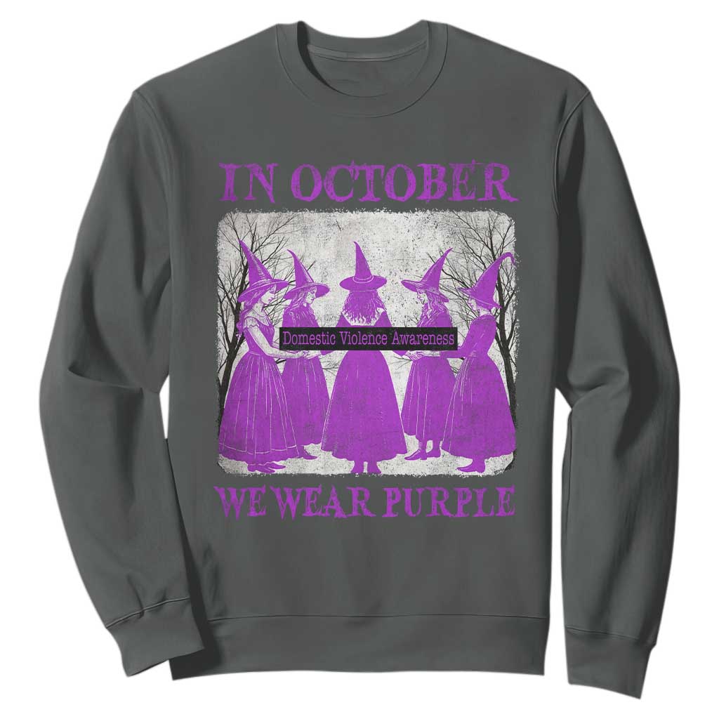 Retro In October We Wear Purple Witch Domestic Violence Support Sweatshirt