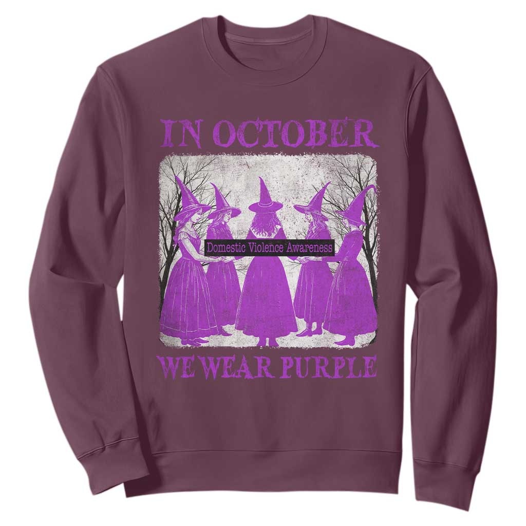 Retro In October We Wear Purple Witch Domestic Violence Support Sweatshirt