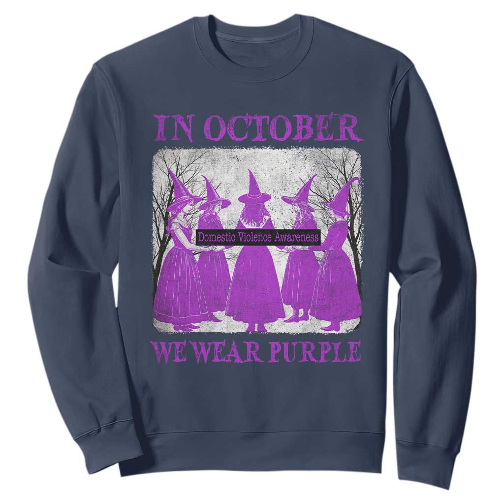 Retro In October We Wear Purple Witch Domestic Violence Support Sweatshirt