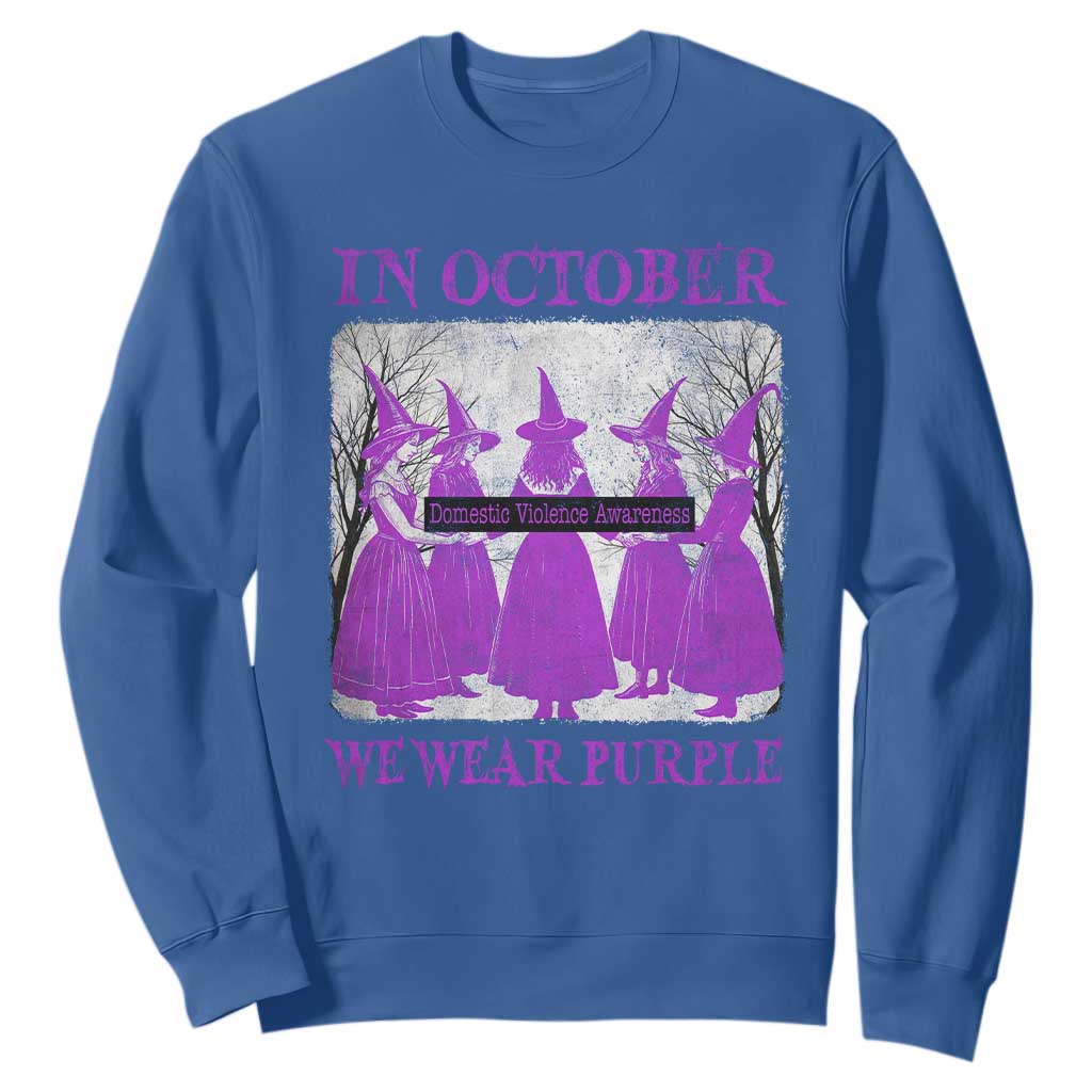 Retro In October We Wear Purple Witch Domestic Violence Support Sweatshirt