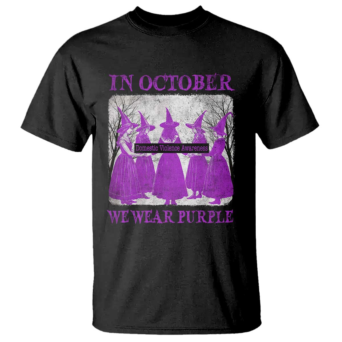 Retro In October We Wear Purple Witch Domestic Violence Support T Shirt