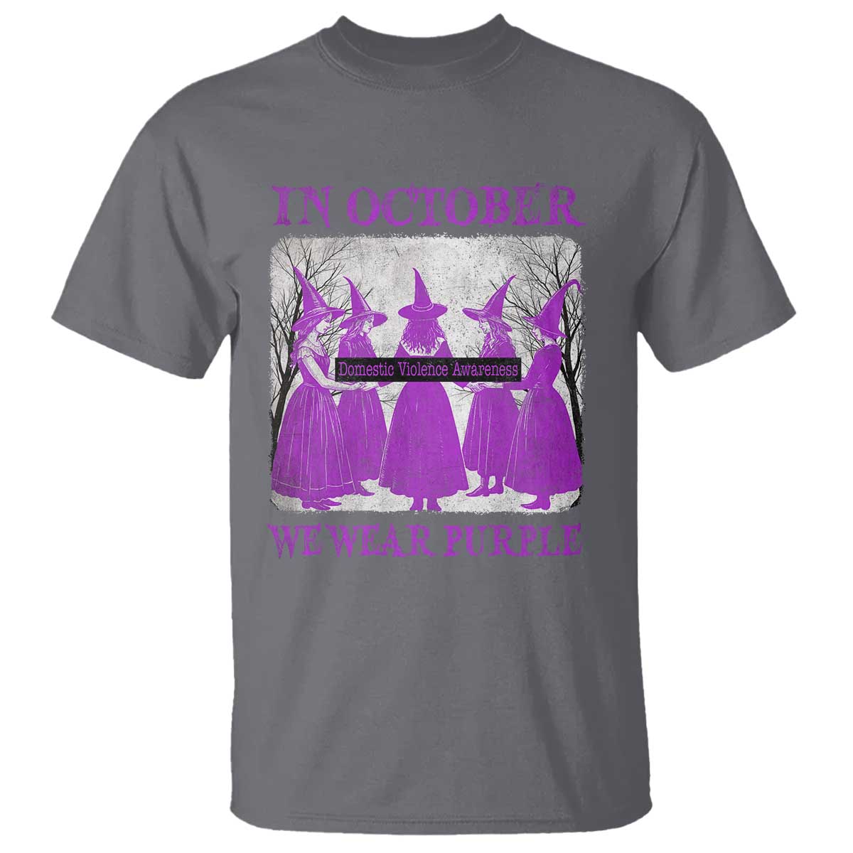 Retro In October We Wear Purple Witch Domestic Violence Support T Shirt