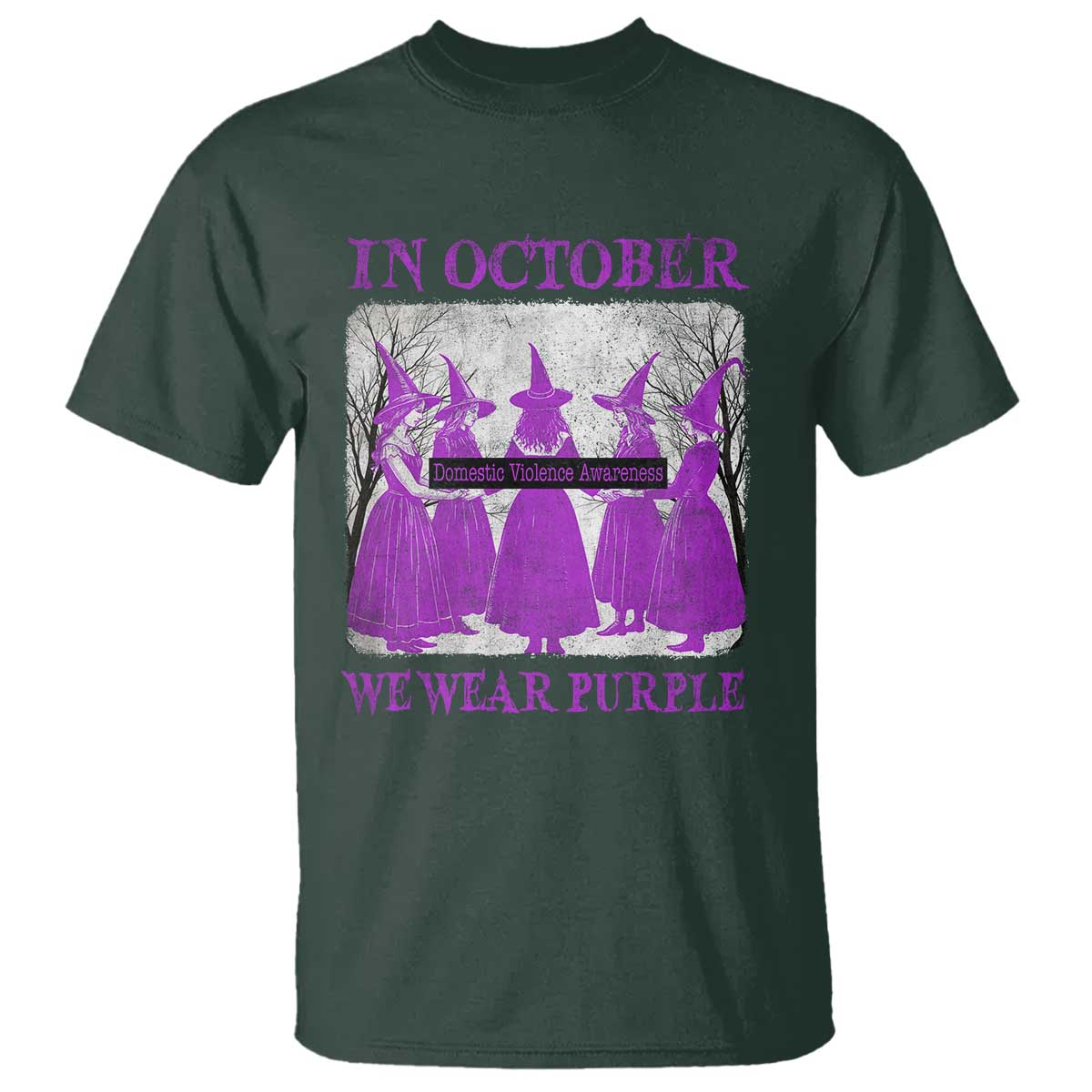 Retro In October We Wear Purple Witch Domestic Violence Support T Shirt