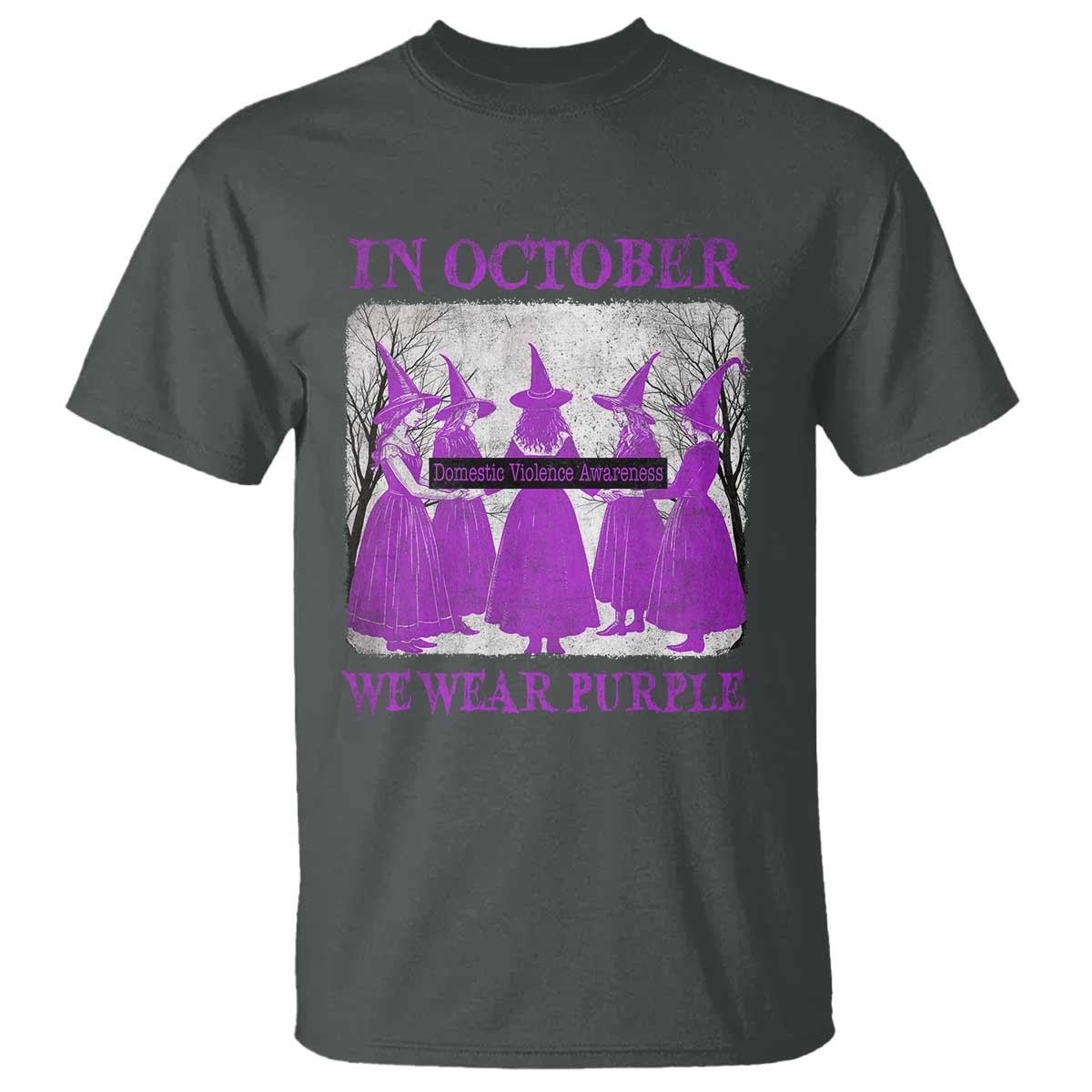 Retro In October We Wear Purple Witch Domestic Violence Support T Shirt