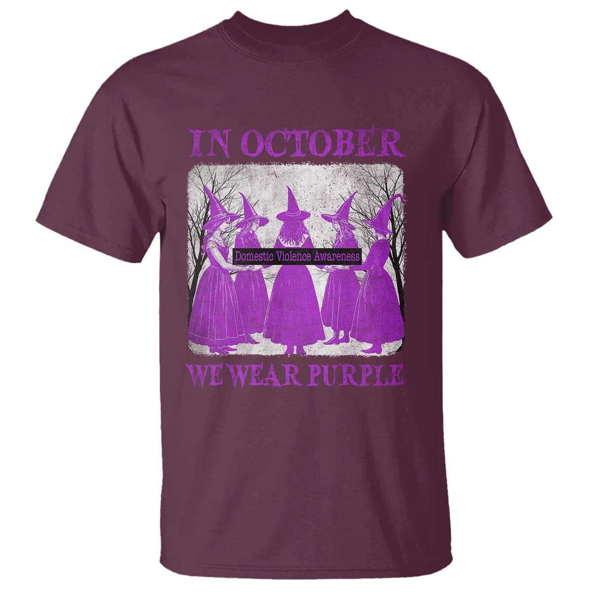 Retro In October We Wear Purple Witch Domestic Violence Support T Shirt