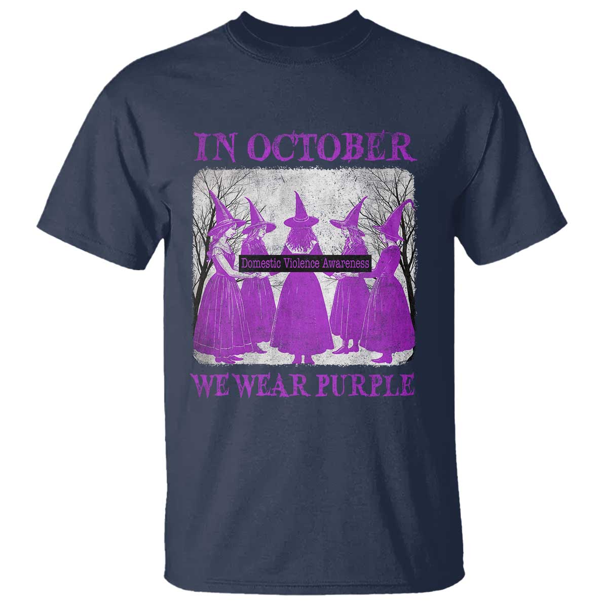 Retro In October We Wear Purple Witch Domestic Violence Support T Shirt