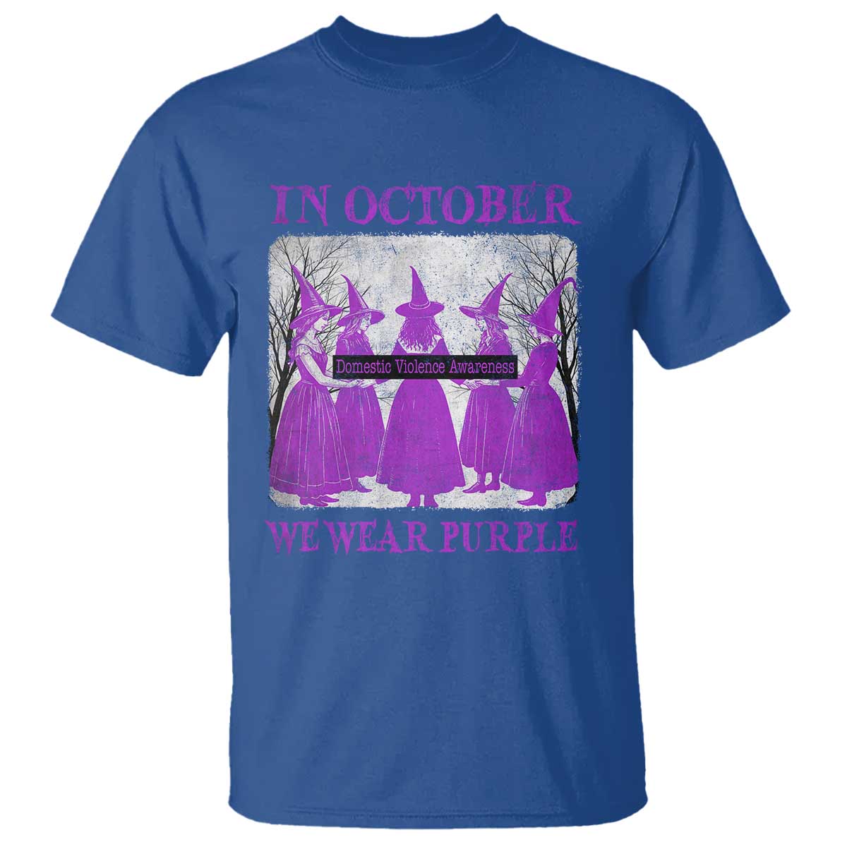 Retro In October We Wear Purple Witch Domestic Violence Support T Shirt
