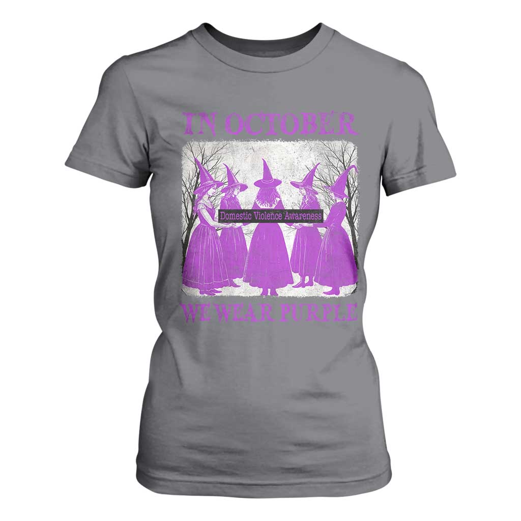 Retro In October We Wear Purple Witch Domestic Violence Support T Shirt For Women