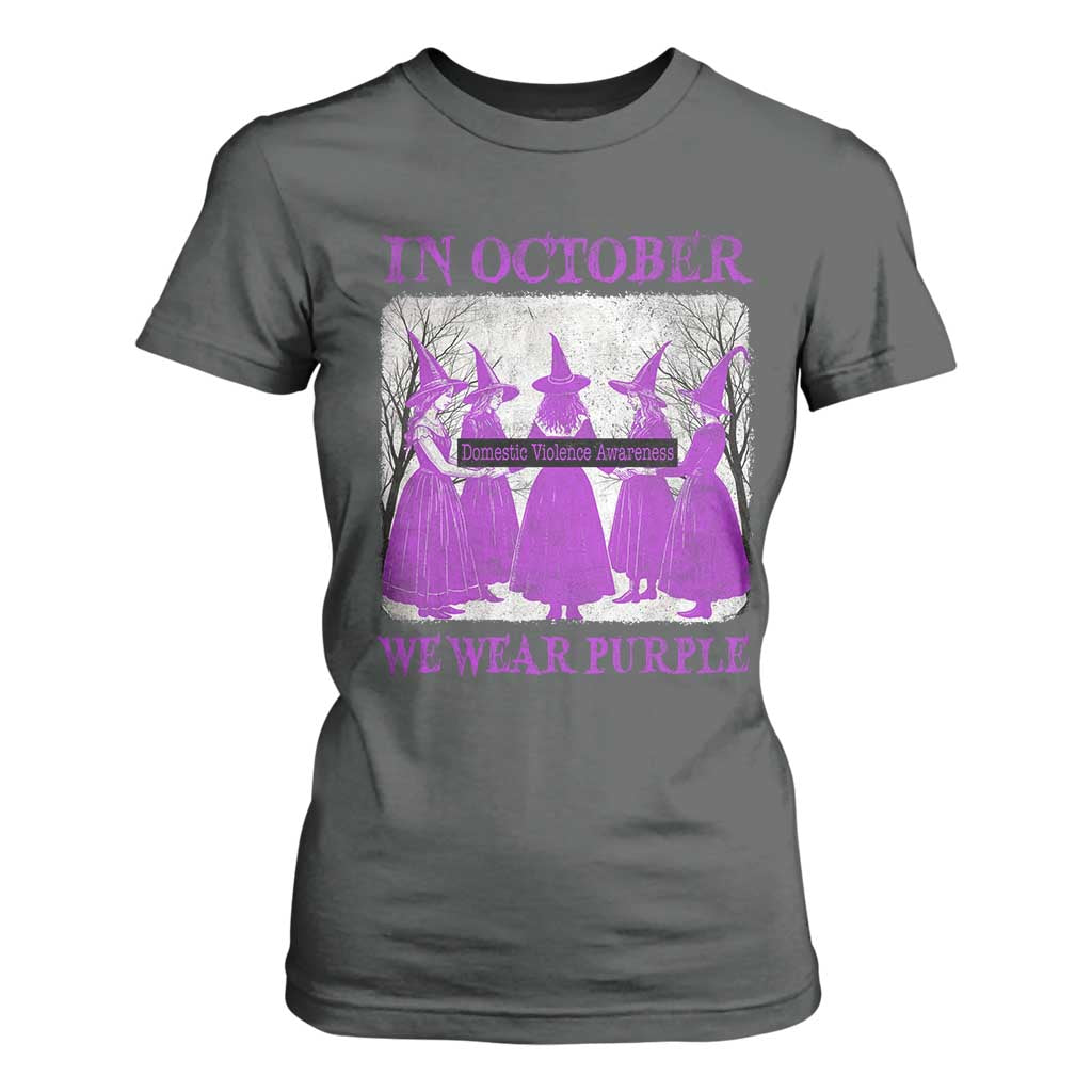Retro In October We Wear Purple Witch Domestic Violence Support T Shirt For Women