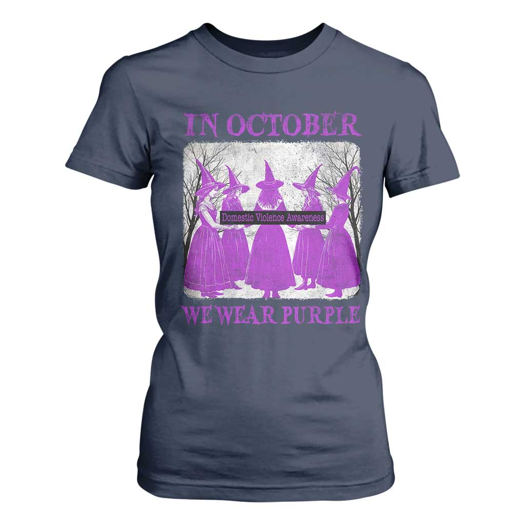 Retro In October We Wear Purple Witch Domestic Violence Support T Shirt For Women