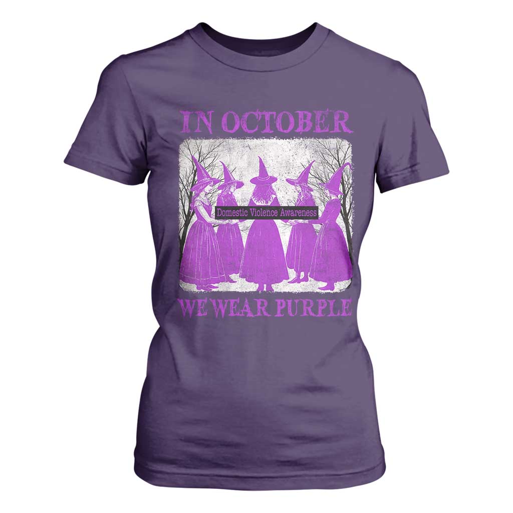 Retro In October We Wear Purple Witch Domestic Violence Support T Shirt For Women