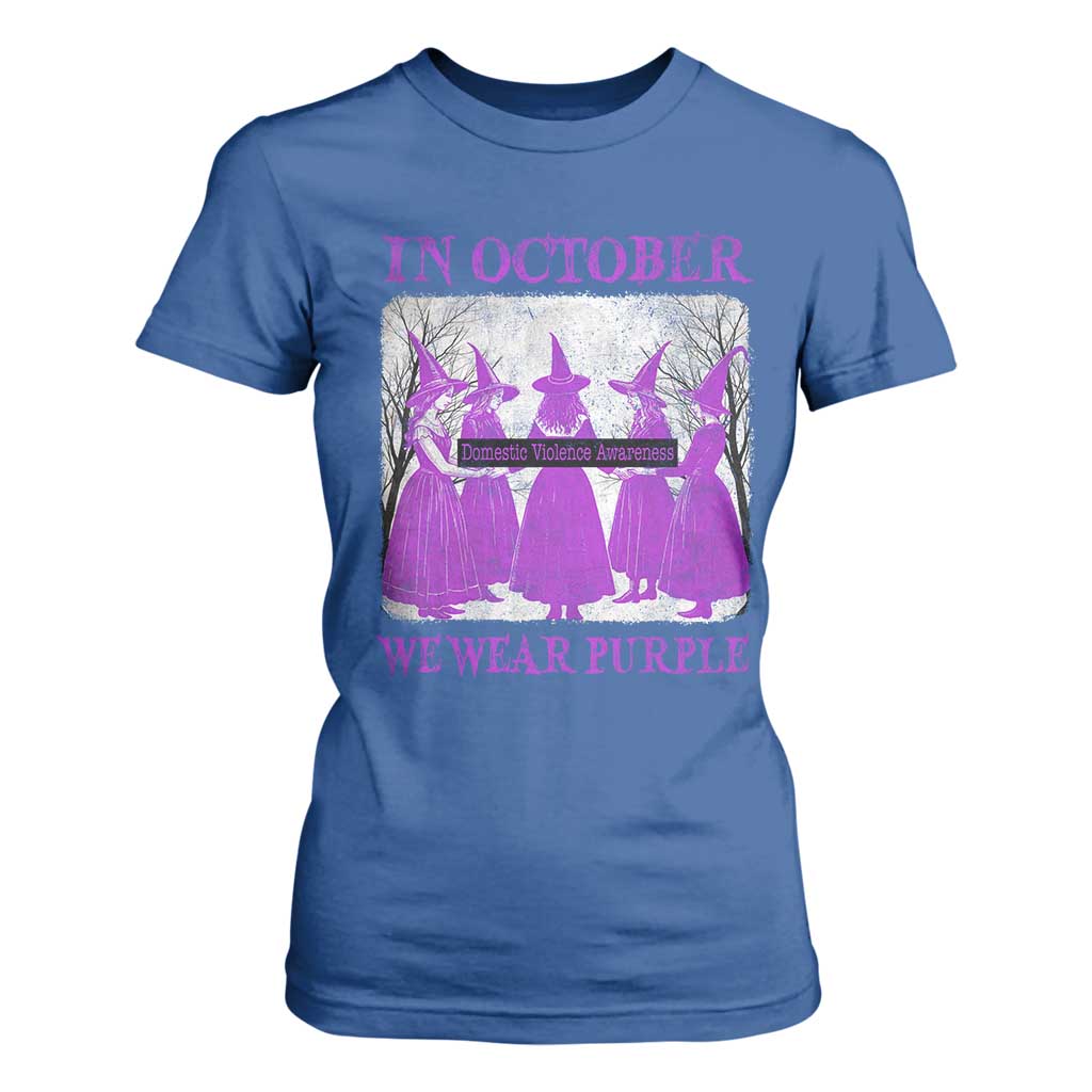 Retro In October We Wear Purple Witch Domestic Violence Support T Shirt For Women