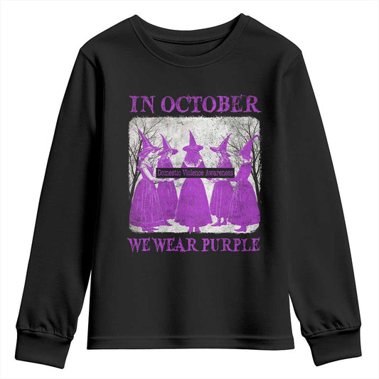 Retro In October We Wear Purple Witch Domestic Violence Support Youth Sweatshirt
