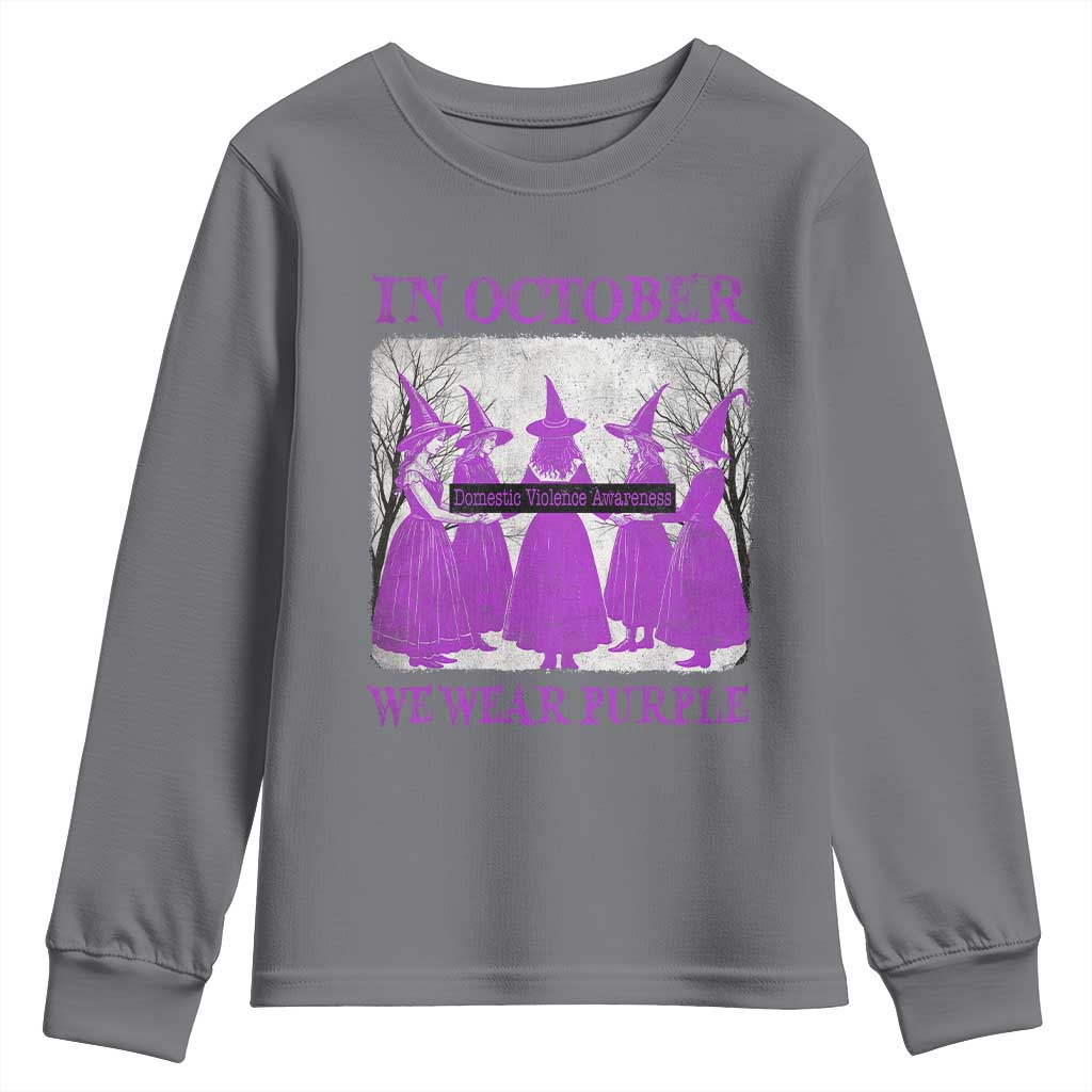 Retro In October We Wear Purple Witch Domestic Violence Support Youth Sweatshirt