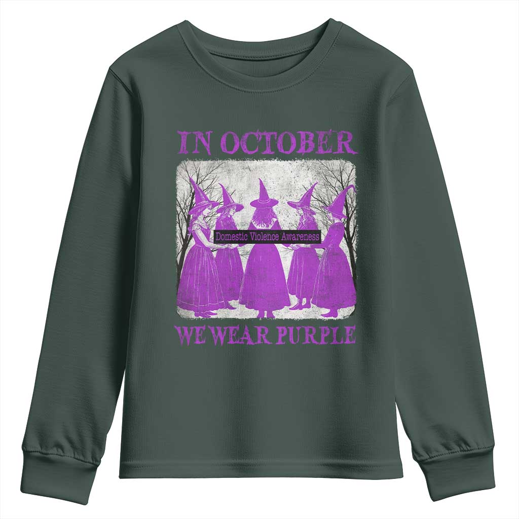 Retro In October We Wear Purple Witch Domestic Violence Support Youth Sweatshirt