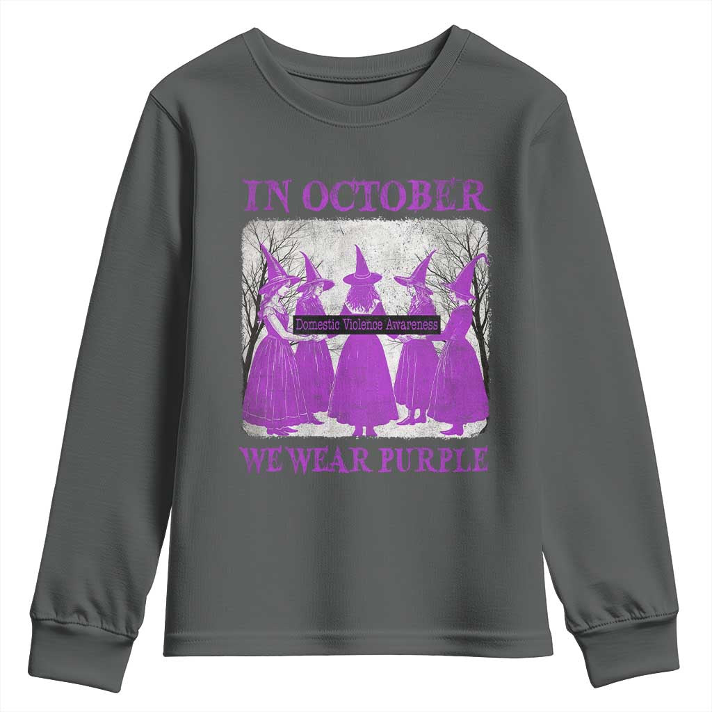 Retro In October We Wear Purple Witch Domestic Violence Support Youth Sweatshirt