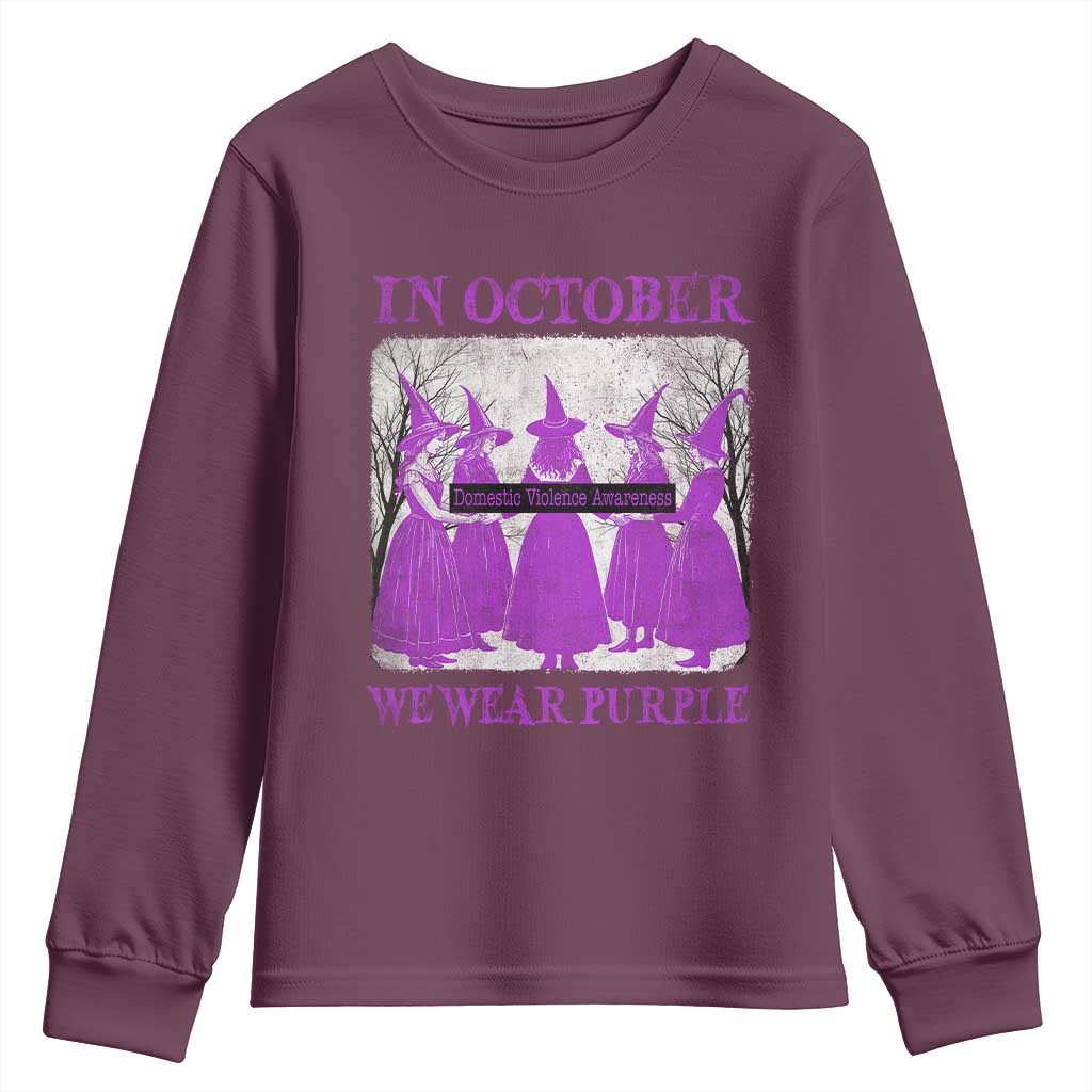 Retro In October We Wear Purple Witch Domestic Violence Support Youth Sweatshirt