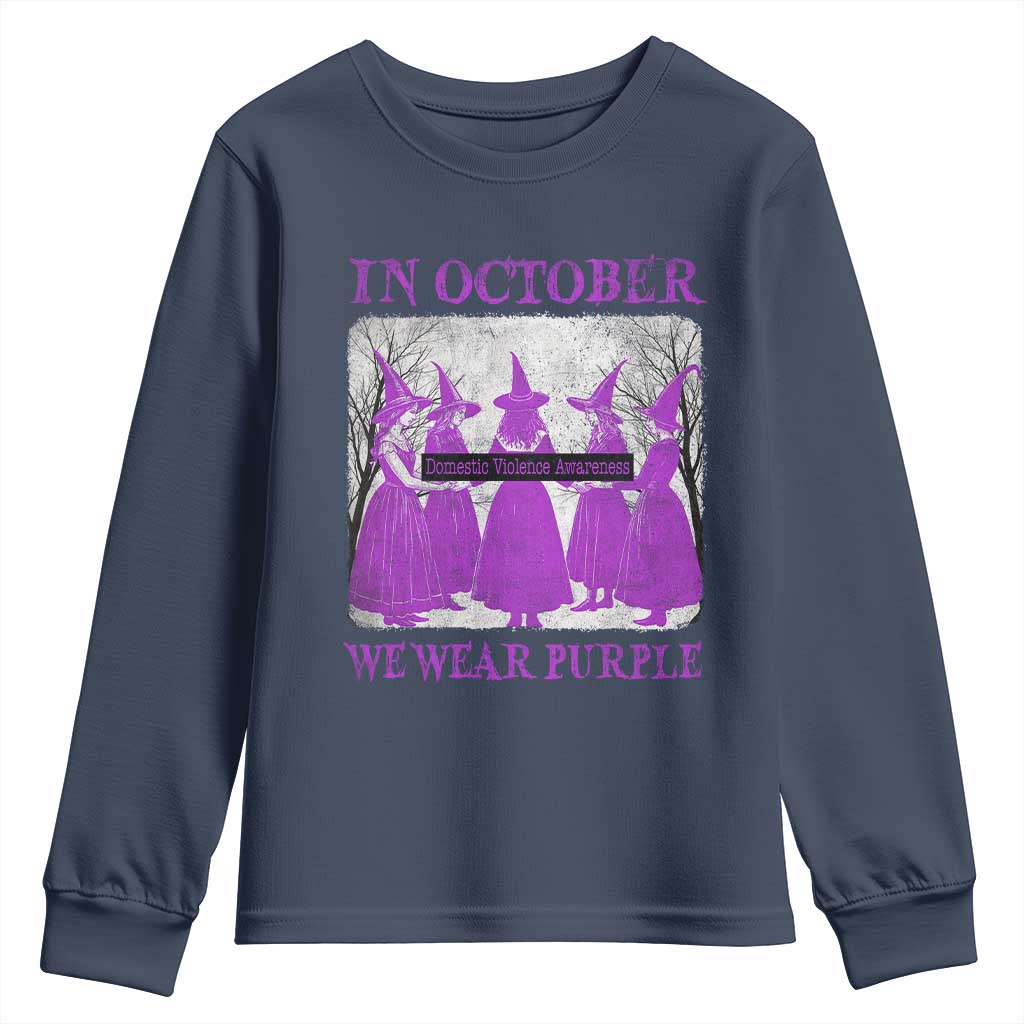 Retro In October We Wear Purple Witch Domestic Violence Support Youth Sweatshirt