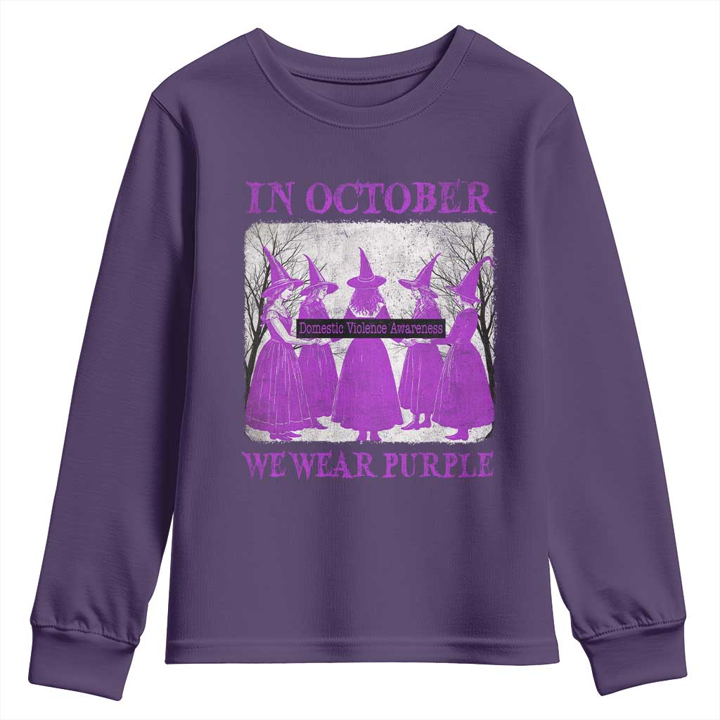 Retro In October We Wear Purple Witch Domestic Violence Support Youth Sweatshirt