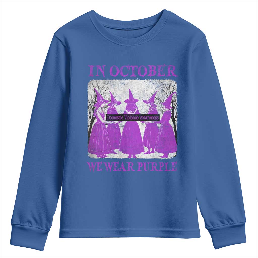 Retro In October We Wear Purple Witch Domestic Violence Support Youth Sweatshirt