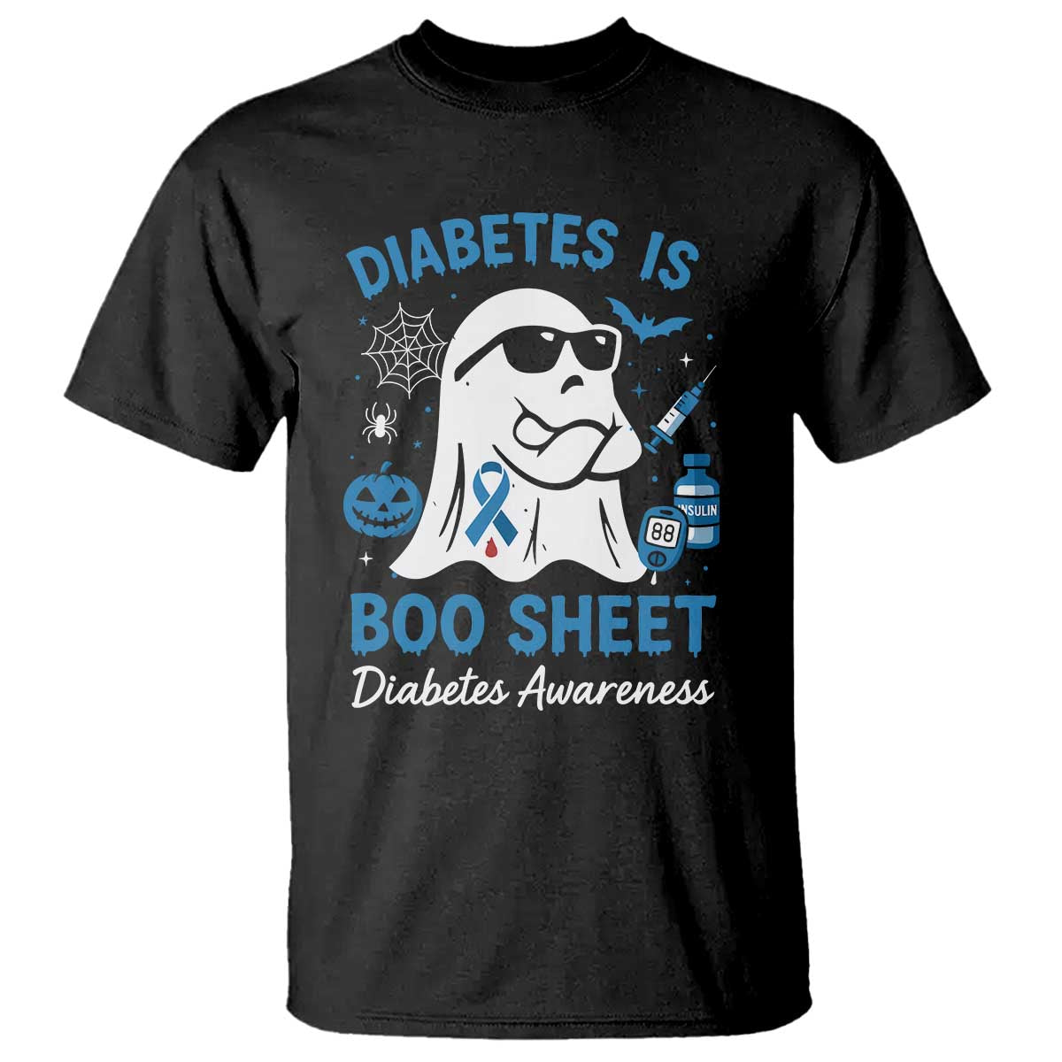 Diabetes is Boo Sheet T Shirt Funny Halloween Ghost Diabetes Type 1 2 Support