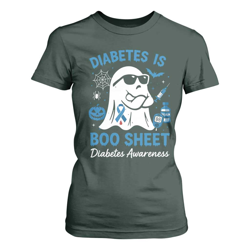 Diabetes is Boo Sheet T Shirt For Women Funny Halloween Ghost Diabetes Type 1 2 Support