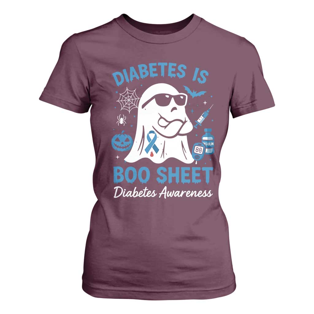 Diabetes is Boo Sheet T Shirt For Women Funny Halloween Ghost Diabetes Type 1 2 Support