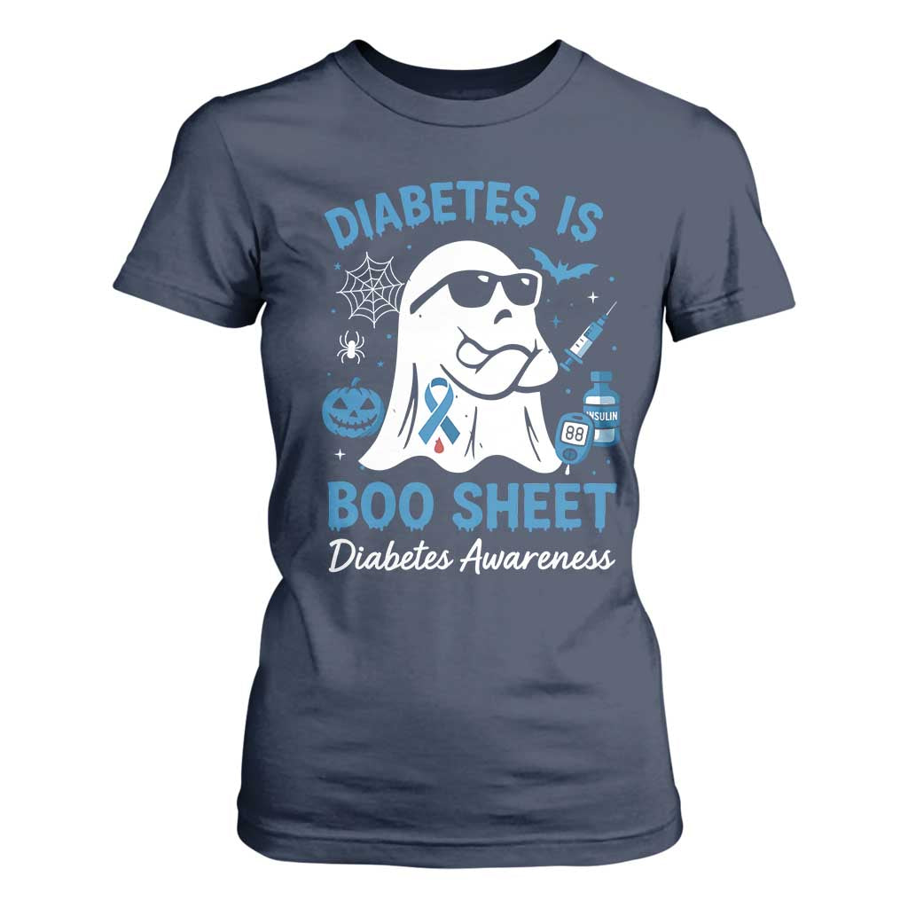 Diabetes is Boo Sheet T Shirt For Women Funny Halloween Ghost Diabetes Type 1 2 Support