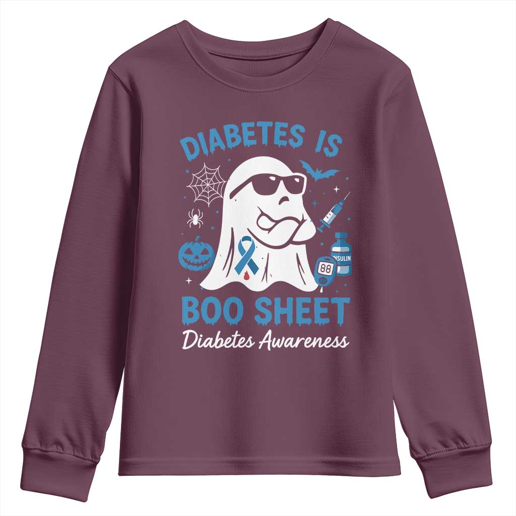 Diabetes is Boo Sheet Youth Sweatshirt Funny Halloween Ghost Diabetes Type 1 2 Support