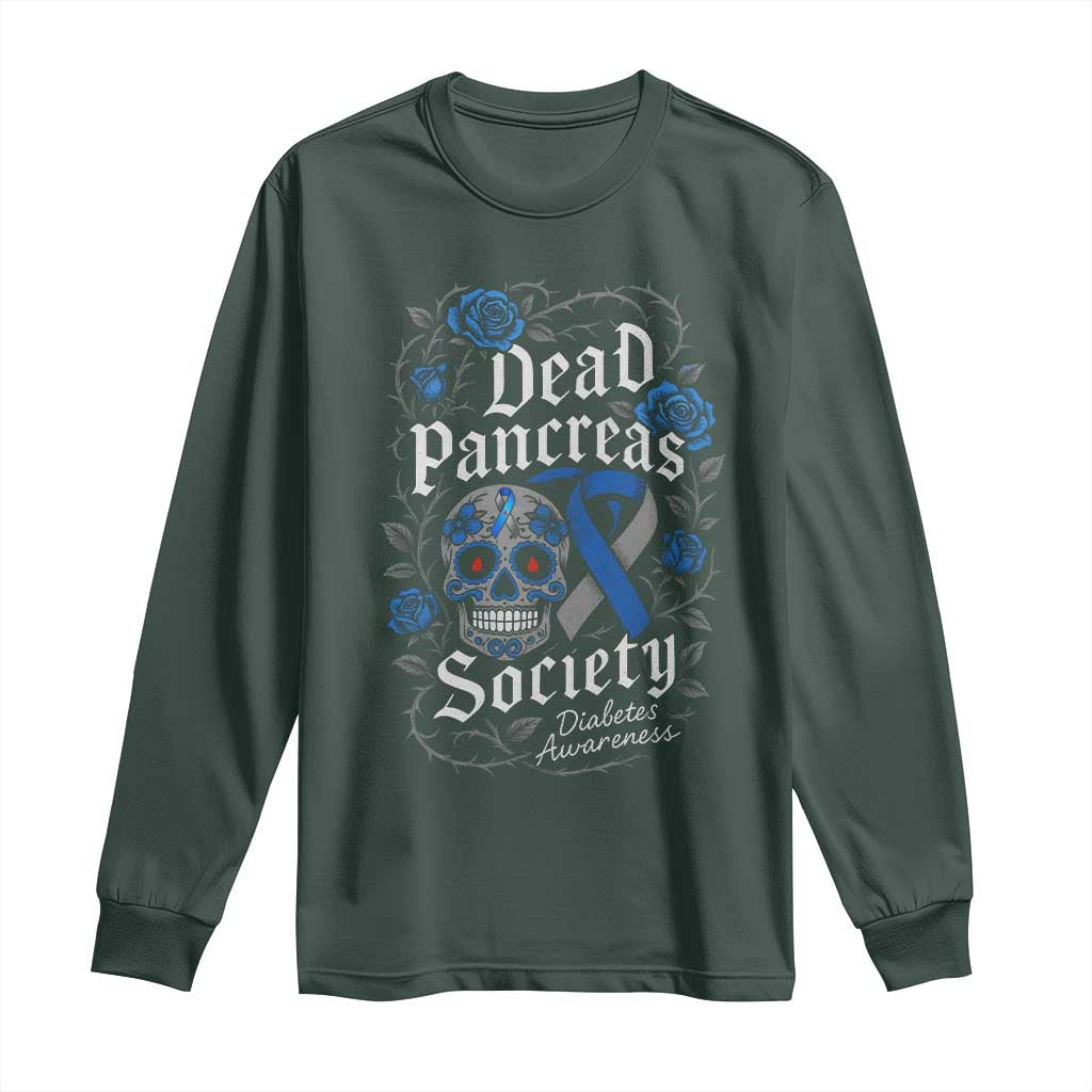 Funny Diabetes Type 1 Support Long Sleeve Shirt Dead Pancreas Society Sugar Skull
