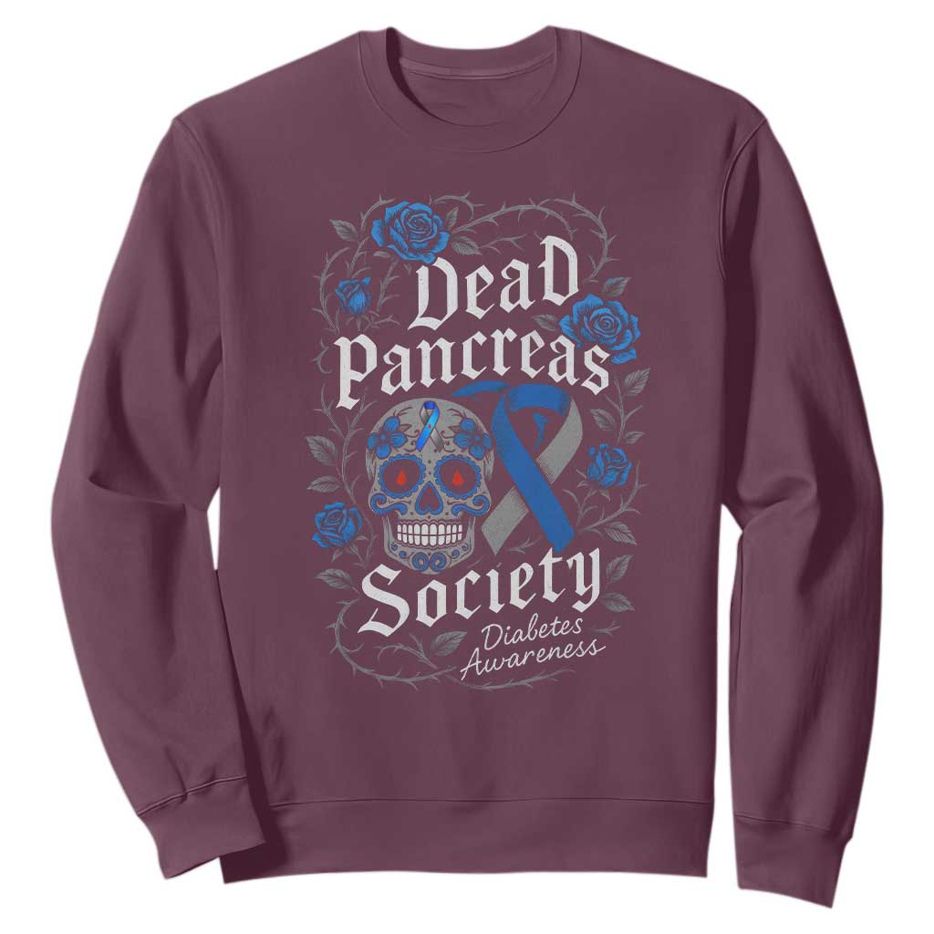 Funny Diabetes Type 1 Support Sweatshirt Dead Pancreas Society Sugar Skull