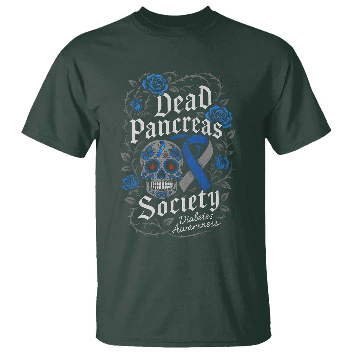 Funny Diabetes Type 1 Support T Shirt Dead Pancreas Society Sugar Skull